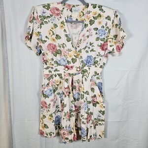 Blondie and Me Vintage Shorts Romper Size Medium Wrap Top Floral Shoulder Pads